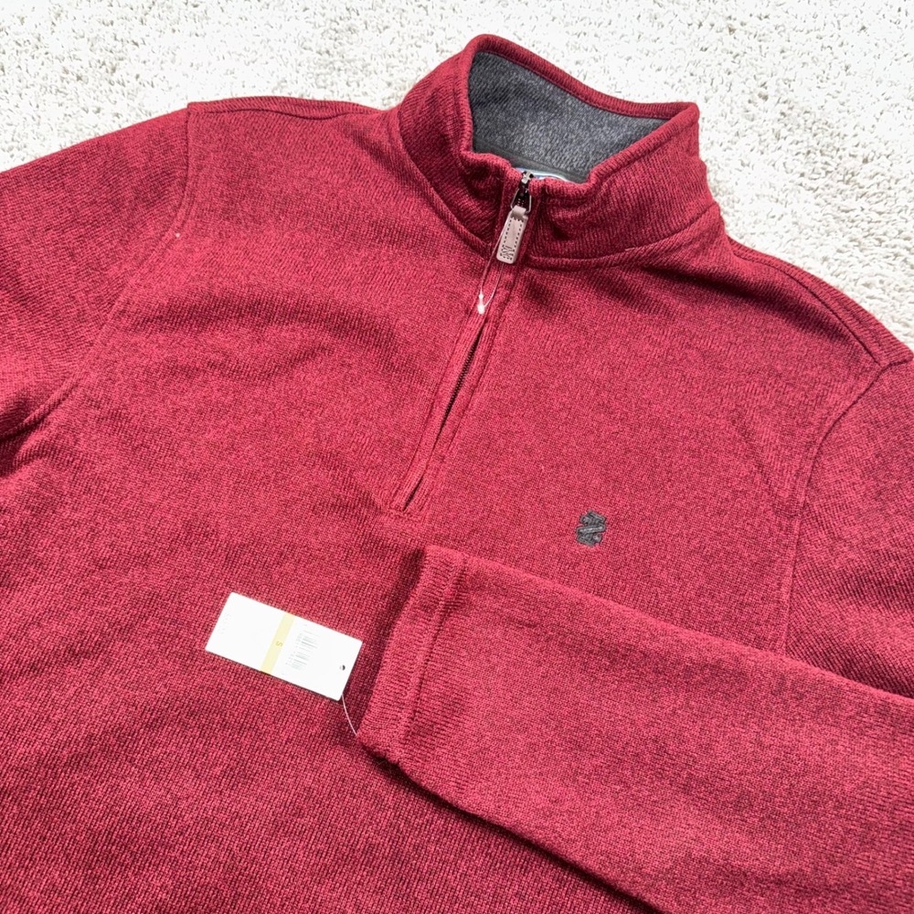 IZOD Thermasoft Sweater Fleece Men Quarter Zip Pullover Velvet Maroon Small NEW